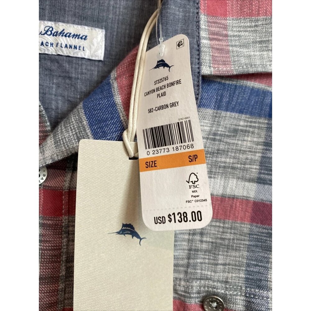 Tommy Bahama Canyon Beach Bonfire Plaid Flannel Shirt Men’s Small Carbon Grey - Picture 7 of 7